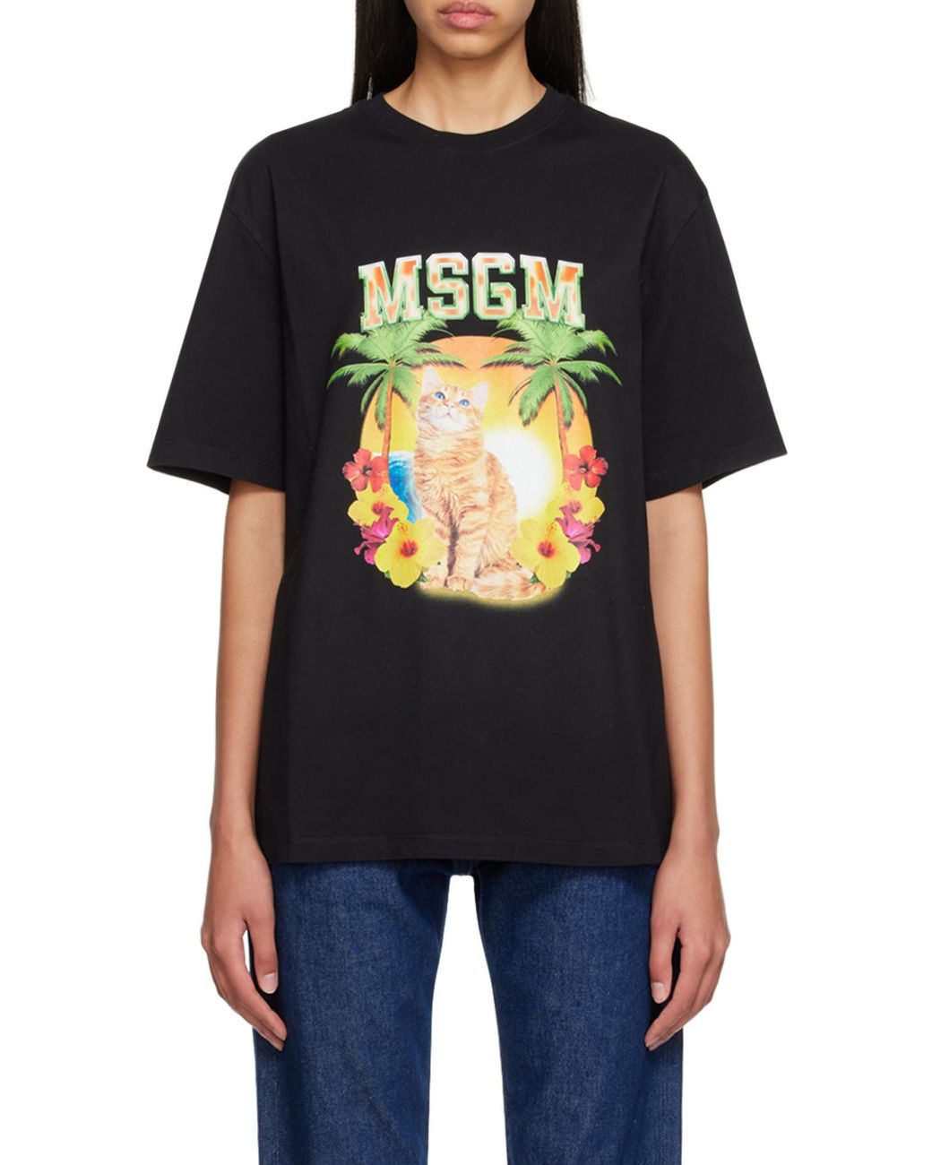 MSGM Black Logo Printed T-Shirt