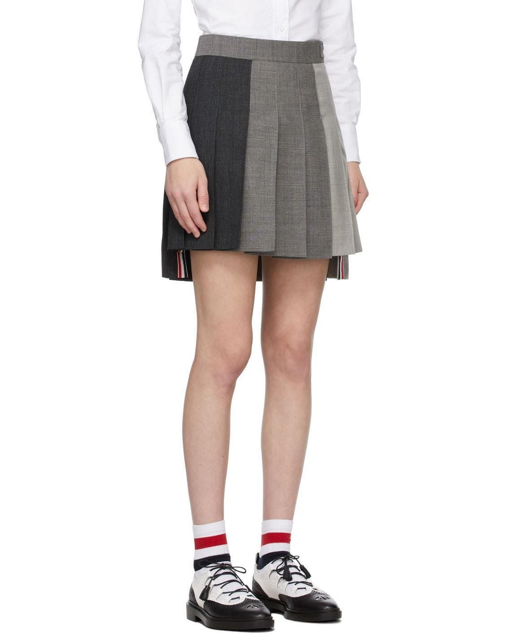 Thom Browne Gray Rwb Striped Pleated Mini Skirt