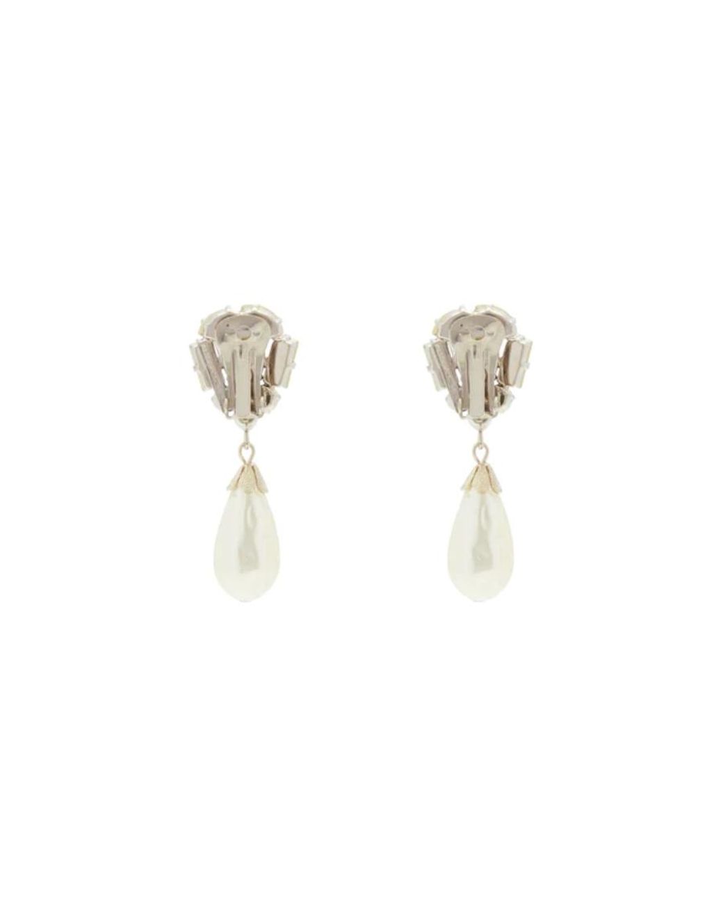 Alessandra Rich White Drop-Pearl Crystal Detail Earrings