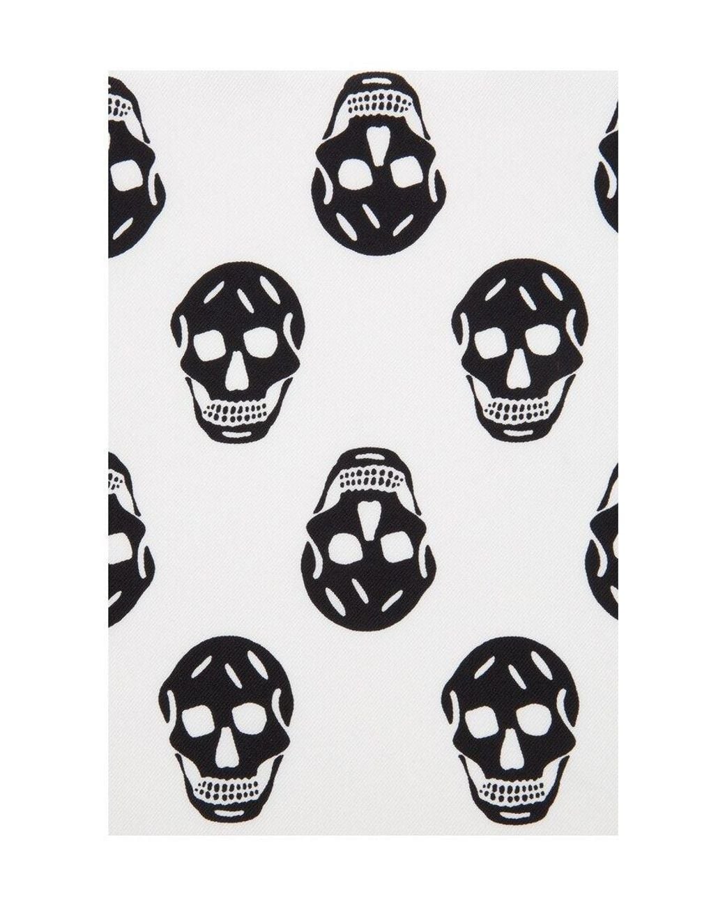 McQueen White Allover Skull Print Scarf