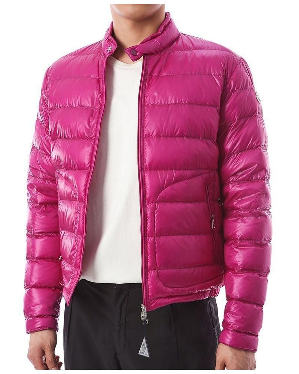 Moncler Pink Acorus Logo Patch Down Jacket for men