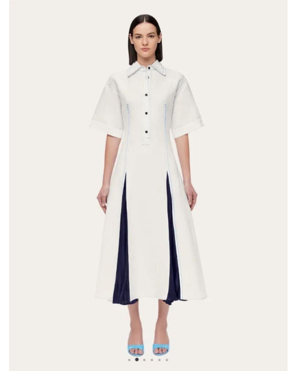Ferragamo White Satin-Inlay Flared Shirtdress