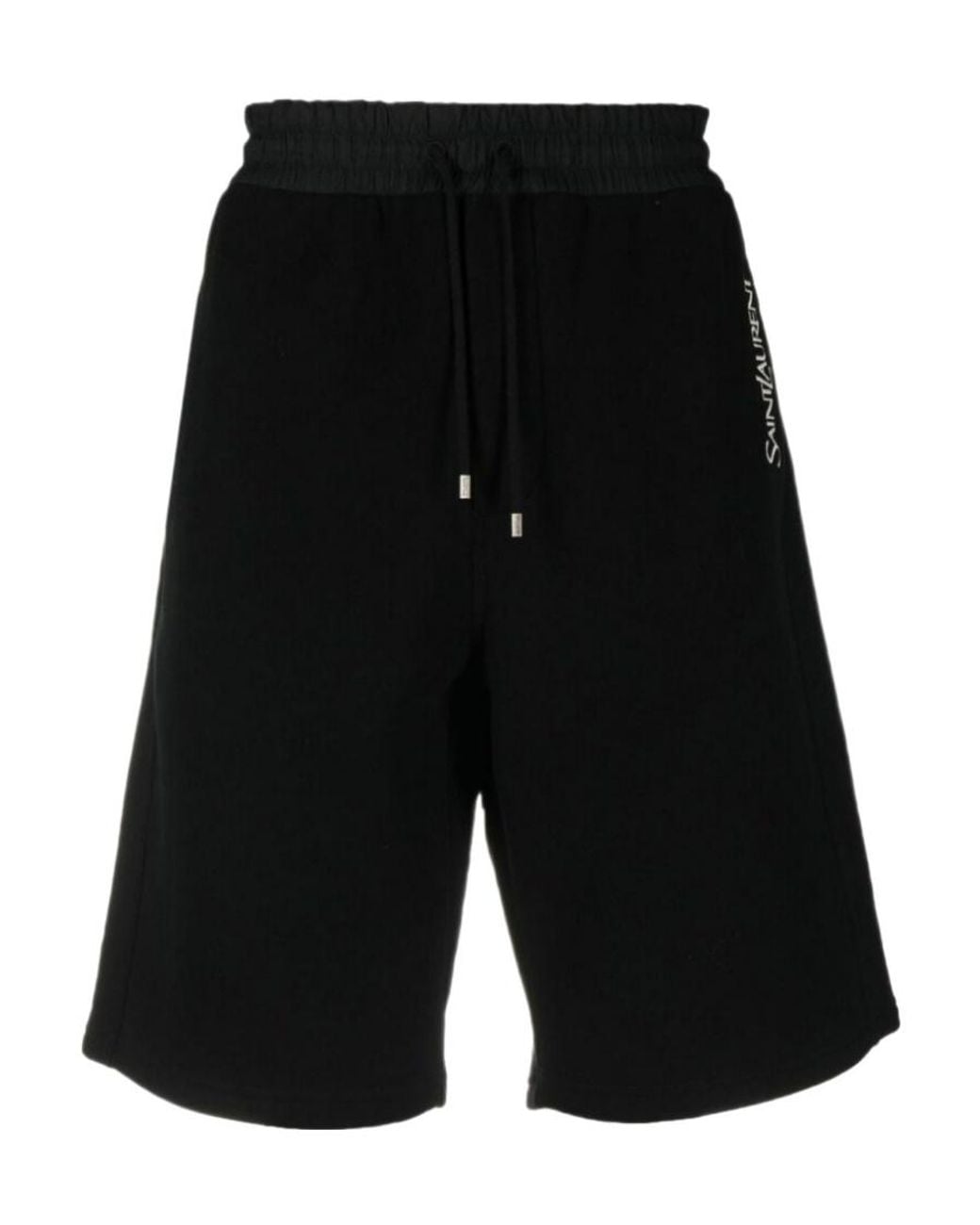 Saint Laurent Black Logo Embroidered Drawstring Shorts for men
