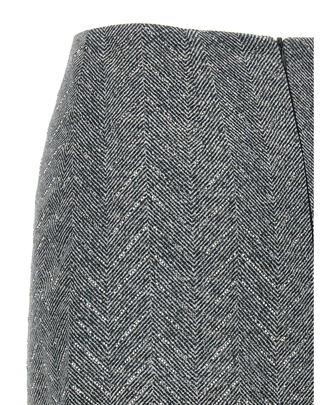 Ermanno Scervino Gray Herringbone Patterned Midi Skirt