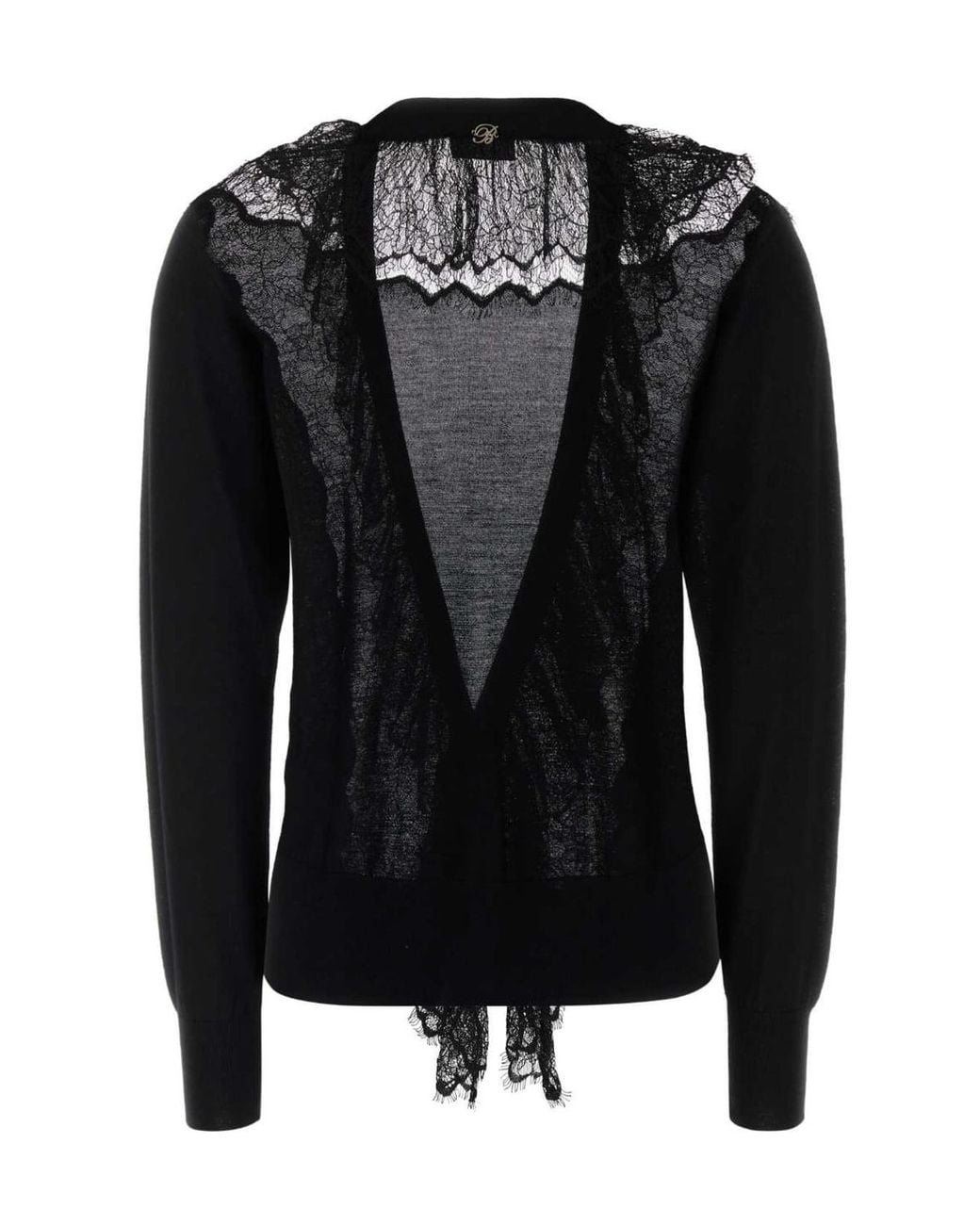 Blumarine Black Lace Trim V-Neck Cardigan