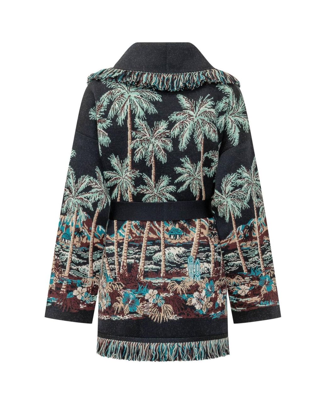 Alanui Gray Diamond Head Belted Jacquard Cardigan