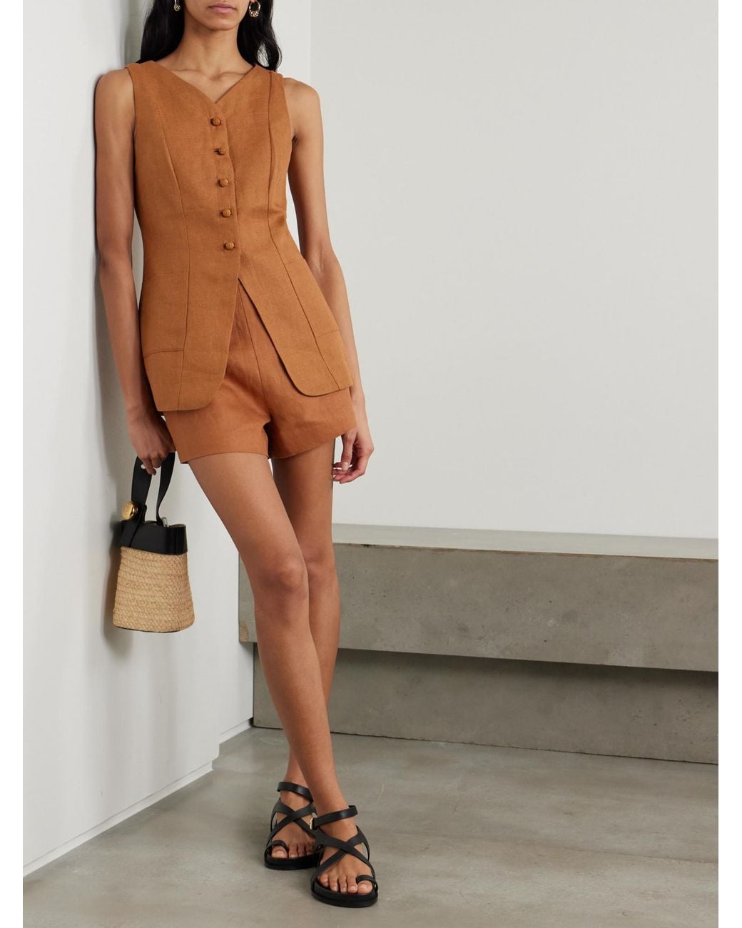 Posse Brown High-Waisted Linen Shorts