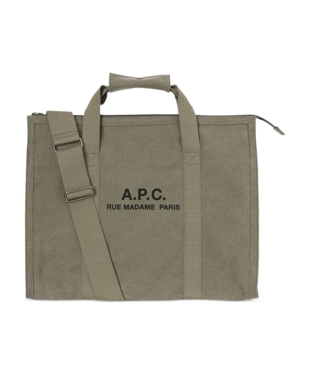 A.P.C. Green Récupération Logo Printed Tote Bag for men