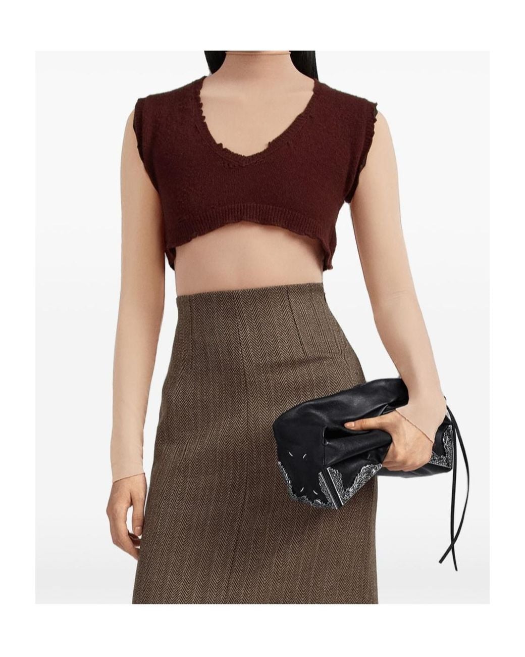 Maison Margiela Red Distressed Cropped Knitted Top