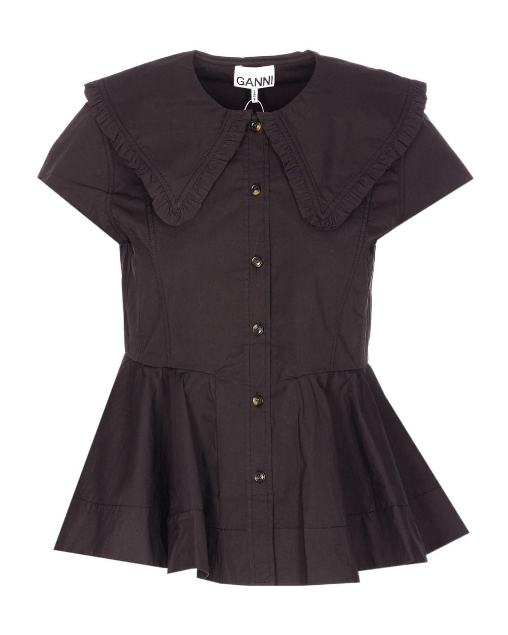 Ganni Black Short Ruffle Shirt