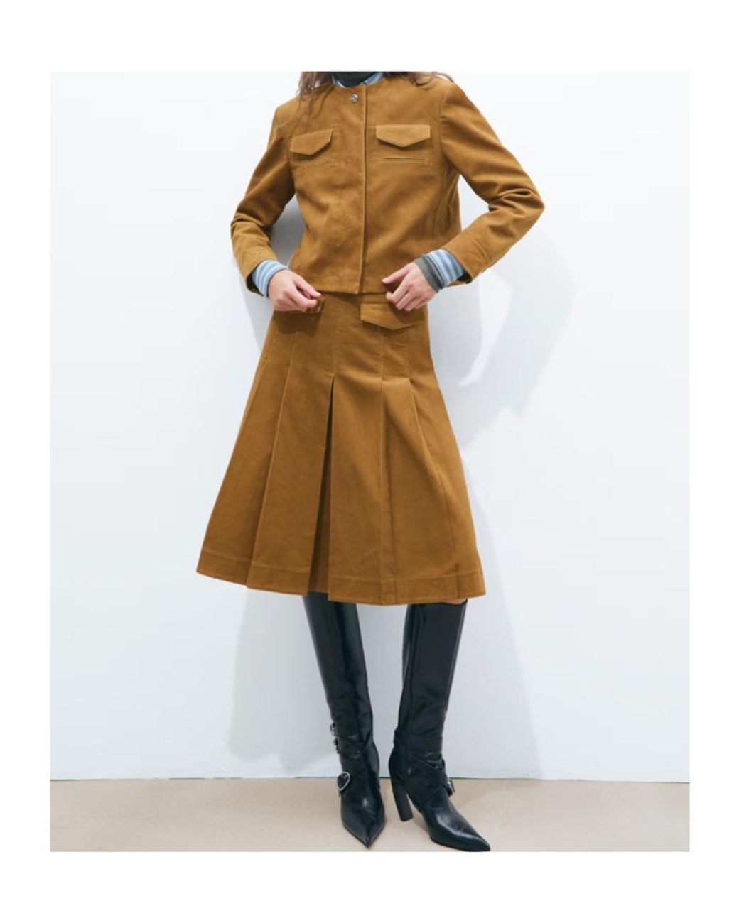 Tory Burch Brown Pleated A-Line Skirt