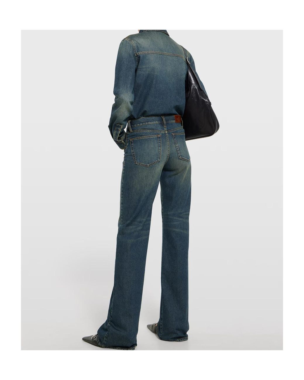 Gucci Blue Embroidery Long-Sleeve Denim Shirt