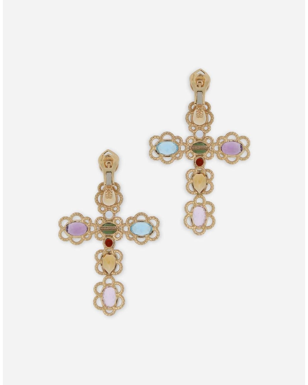 Dolce & Gabbana White 18Kt Cross Gemstone Drop Earrings