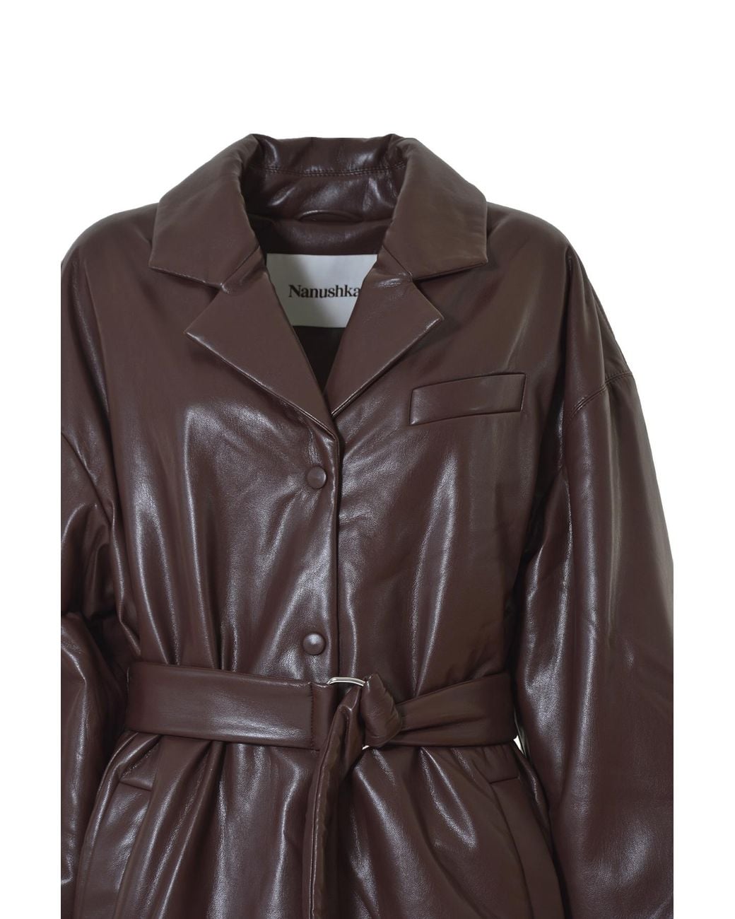Nanushka Brown Belted Faux-Leather Blazer