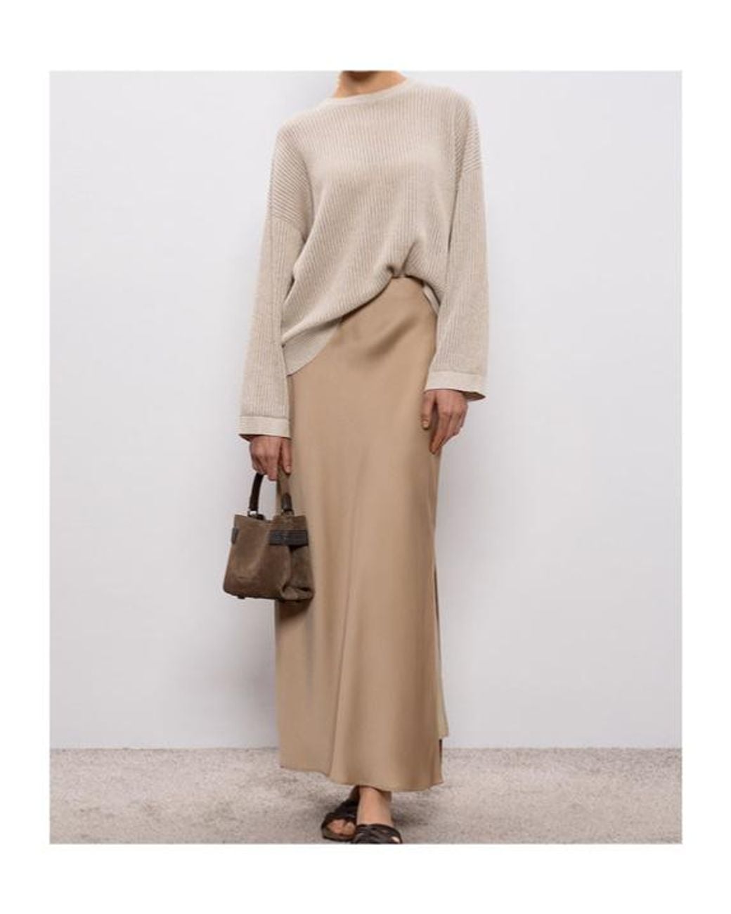 Brunello Cucinelli Natural Ribbed-Knit Dropped-Shoulder Sweater