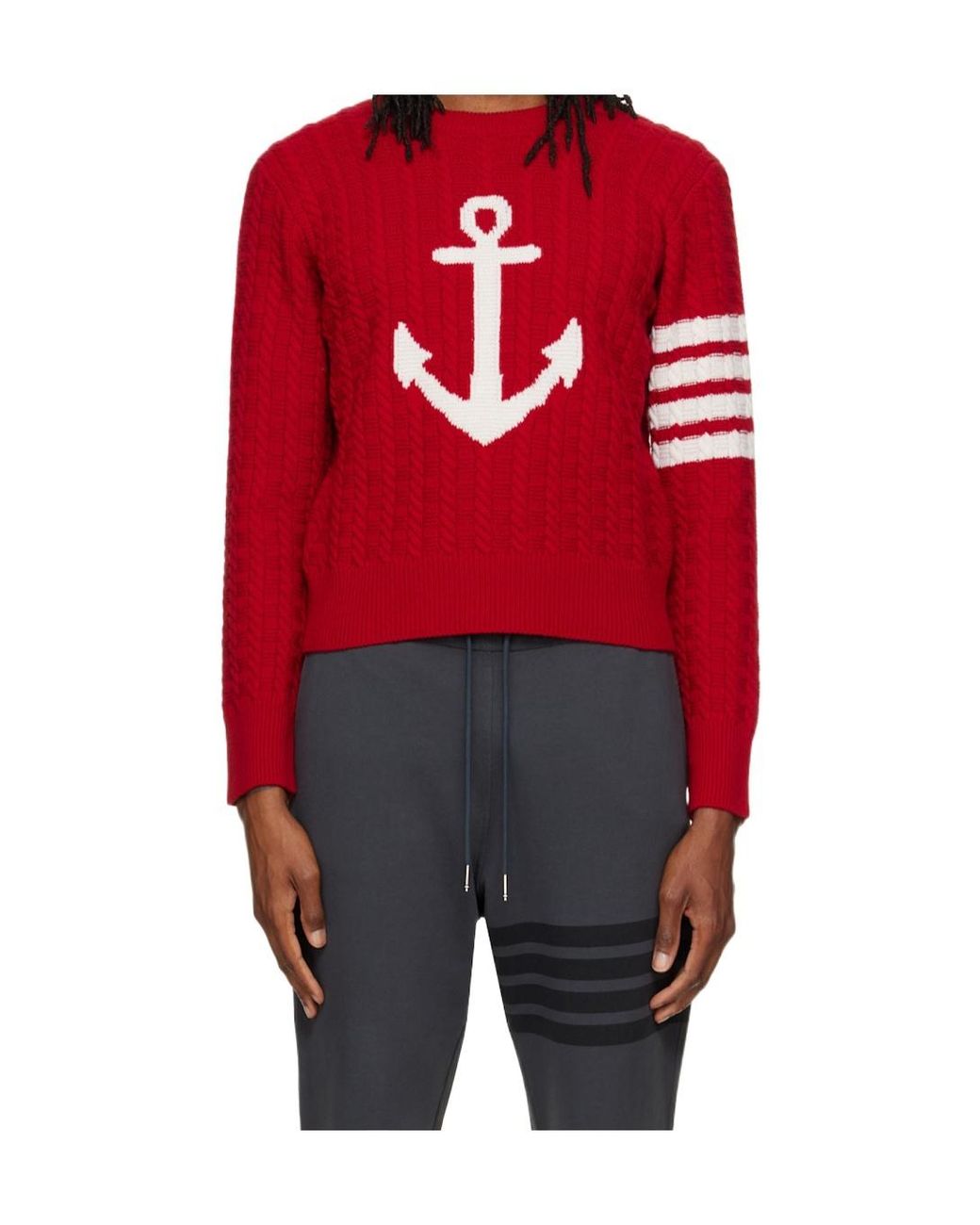 Thom Browne Red Anchor Intarsia Cable-Knit Jumper for men