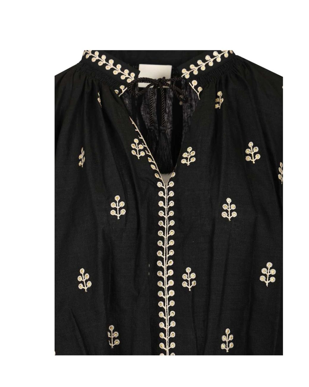 Isabel Marant Black Rodis Leaf Embroidered Tassel Top