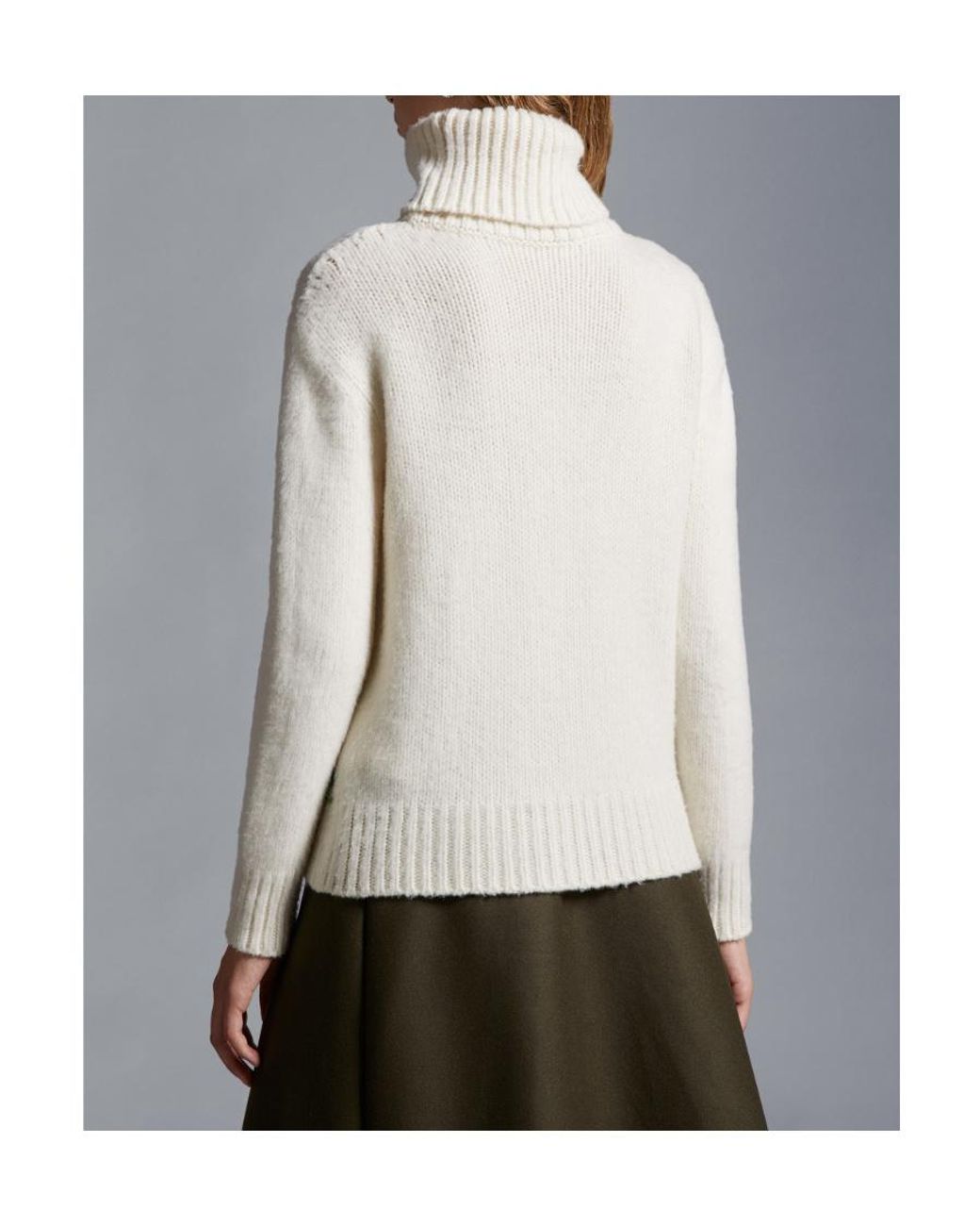 Moncler White Logo Wool Polo Neck Jumper