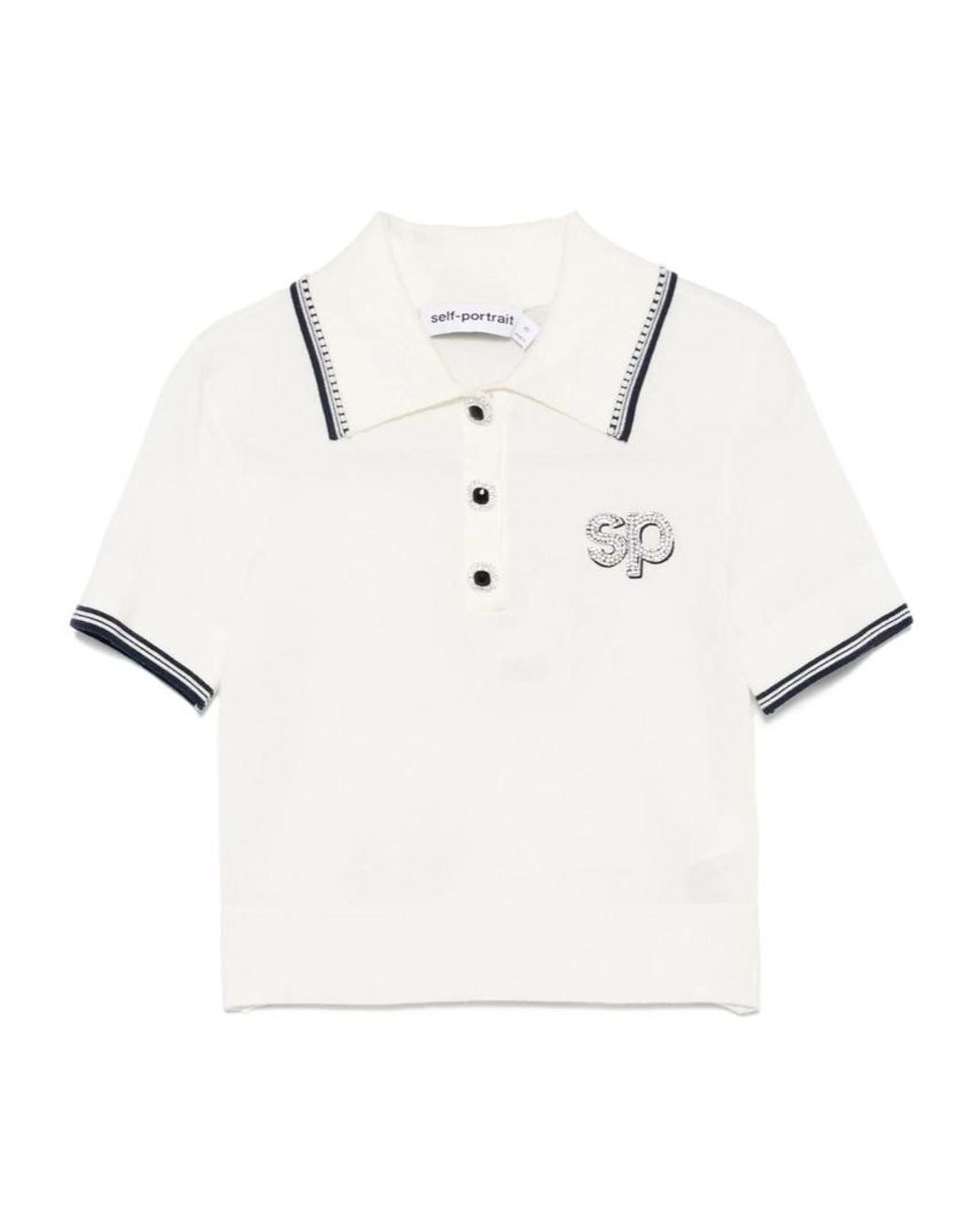 Self-Portrait White Knit Sp Polo Top