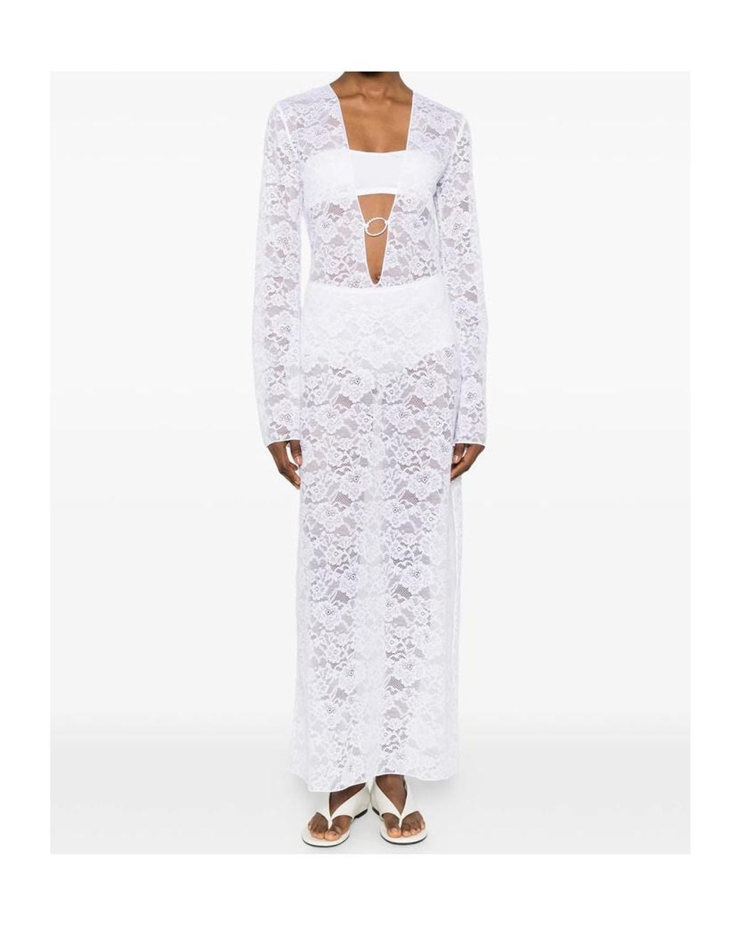 Oseree White Oséree Plunge Lace Maxi Dress
