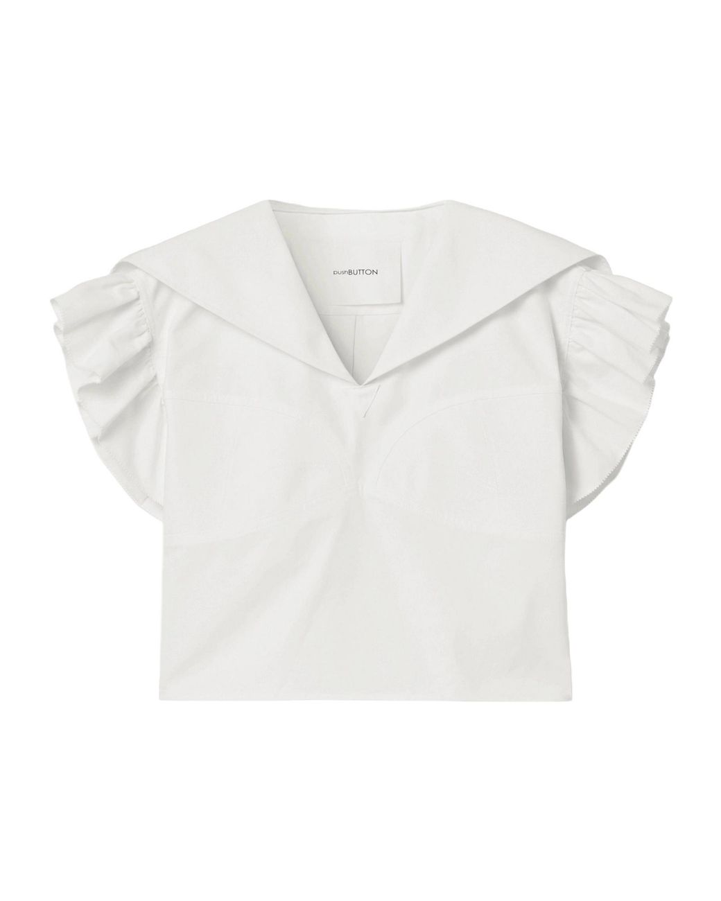 Pushbutton White Ruffled Cotton-Poplin Blouse