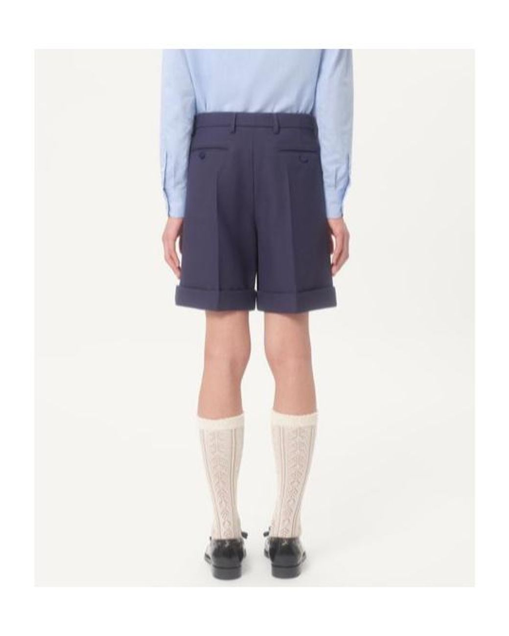 Valentino Blue Cuffed Wool Bermuda Shorts for men