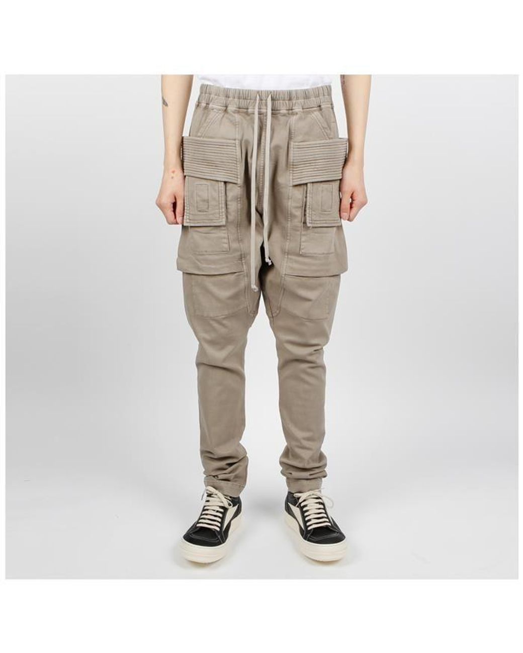 Rick Owens Natural Drawstring Cargo Pants for men