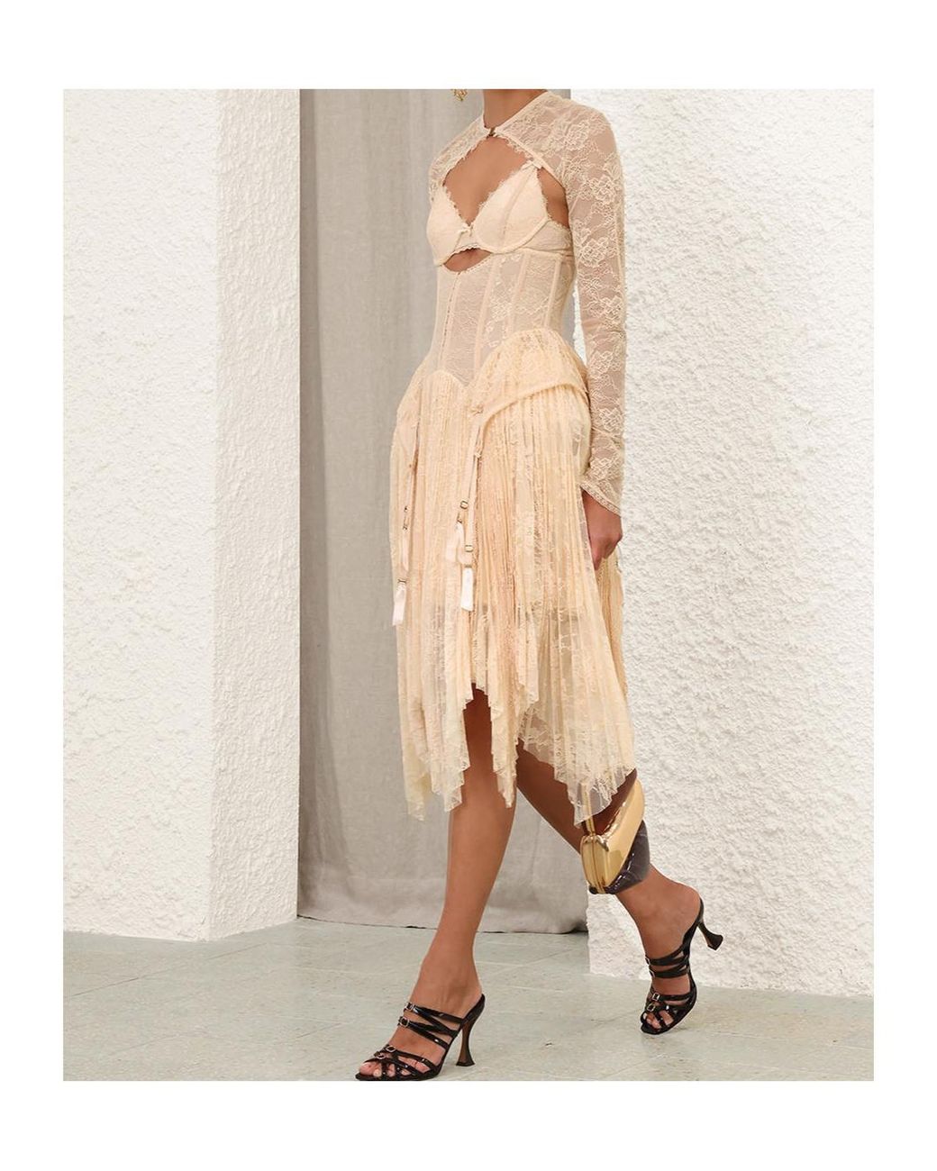 Zimmermann Natural Valian Lace-Panelled Corset-Style Midi Dress