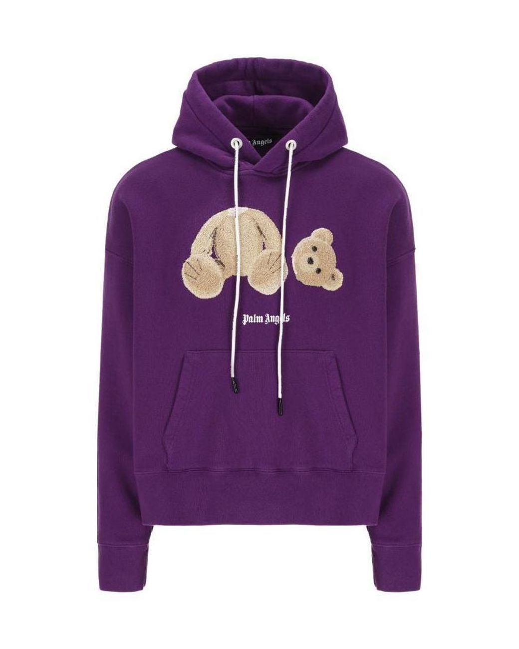Palm Angels Purple Teddy Bear Logo Hoodie for men