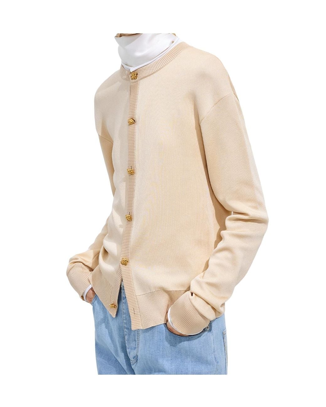 Bottega Veneta Natural Silk Knit Cardigan With Nodo Buttons