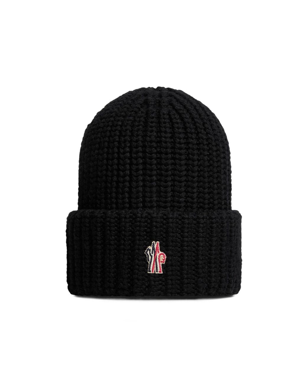 Moncler Black Grenoble Ribbed Logo Beanie Hat for men