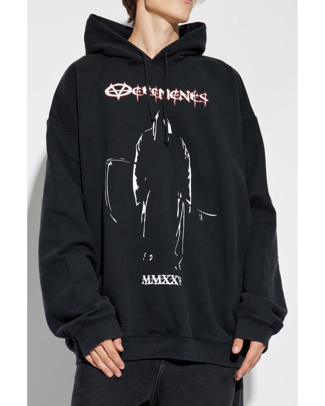 Vetements Black Graphic Printed Drawstring Hoodie for men