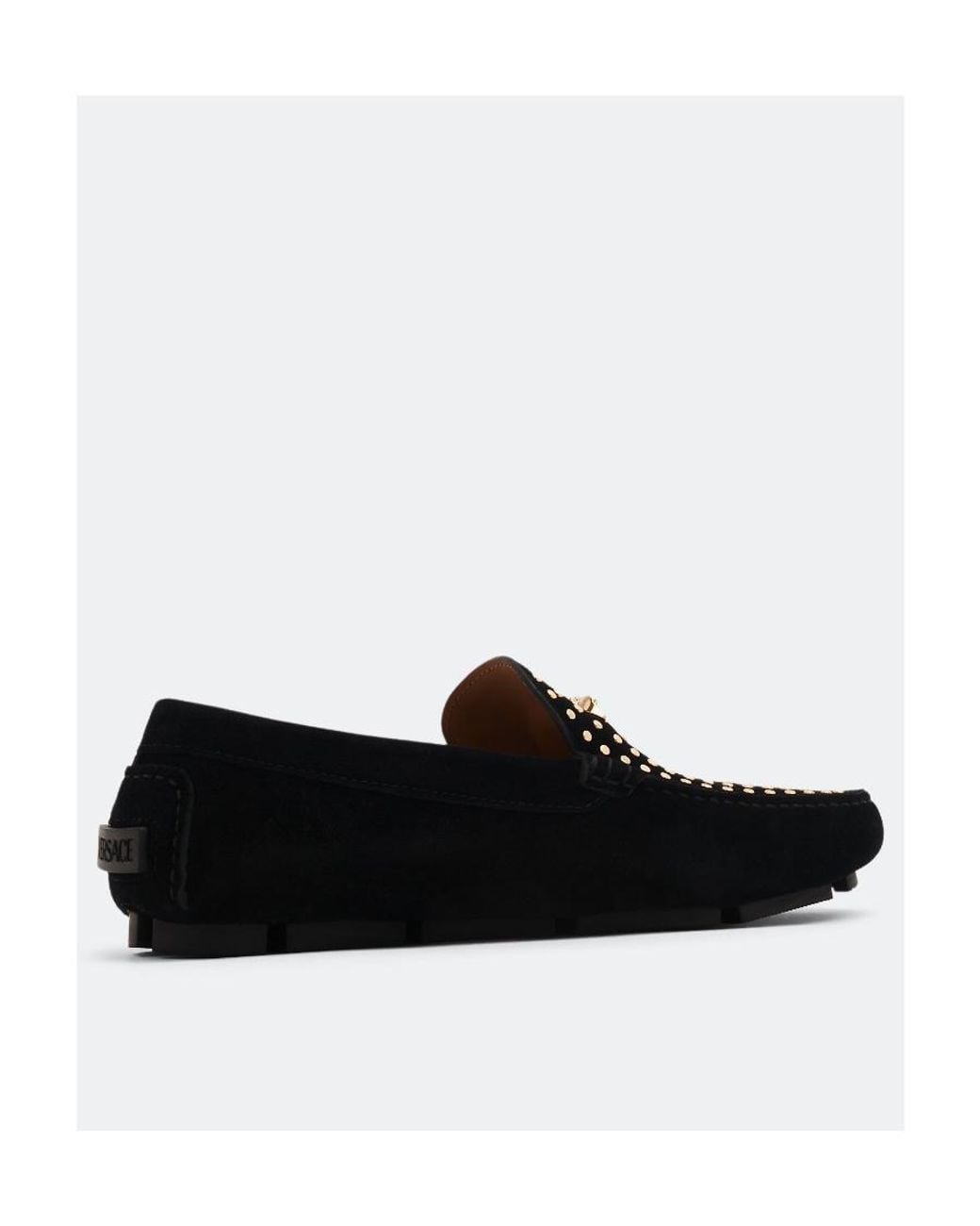Versace Black La Medusa Studded Suede Loafer for men