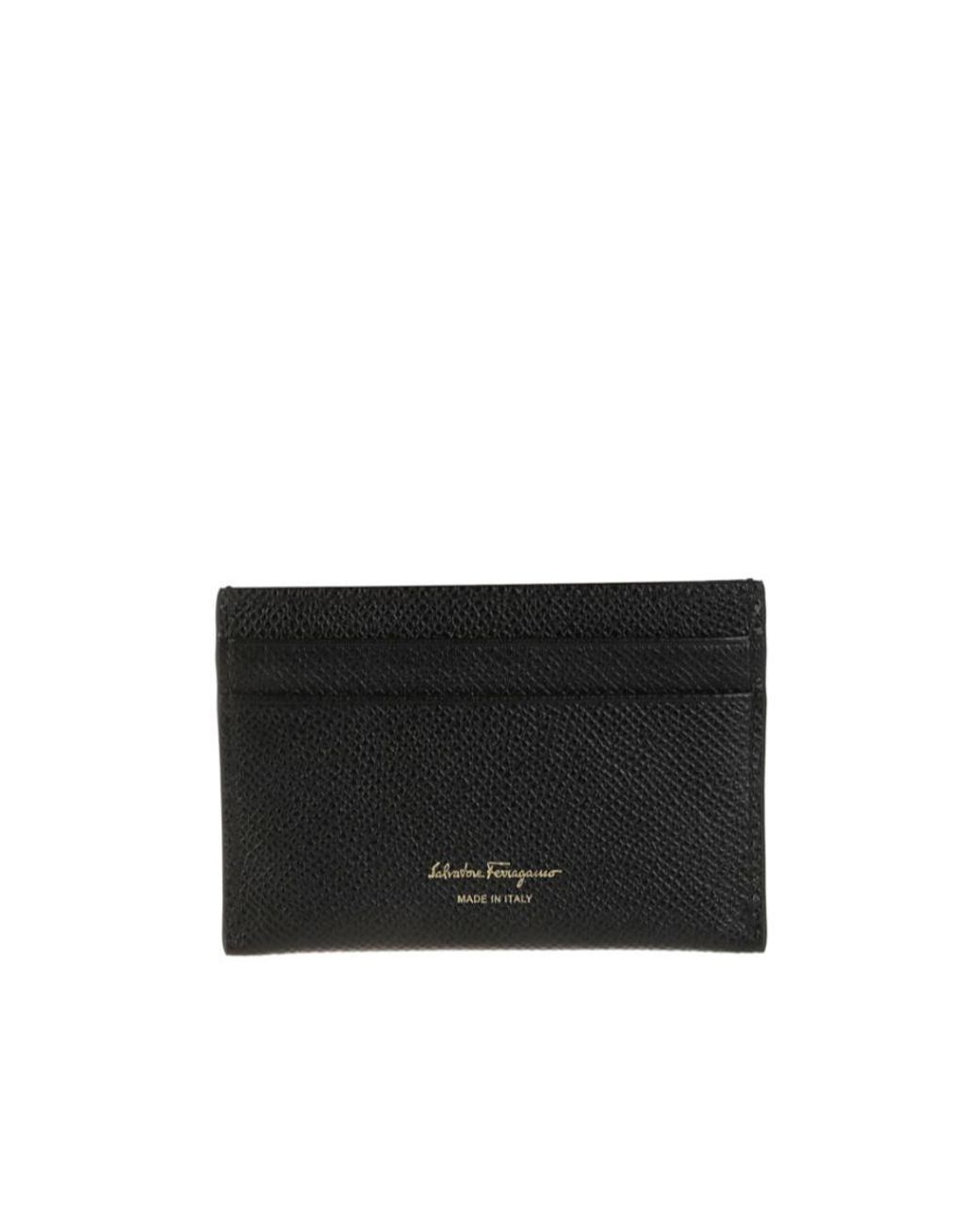 Ferragamo Black Gancini Pebbled-Leather Card Holder