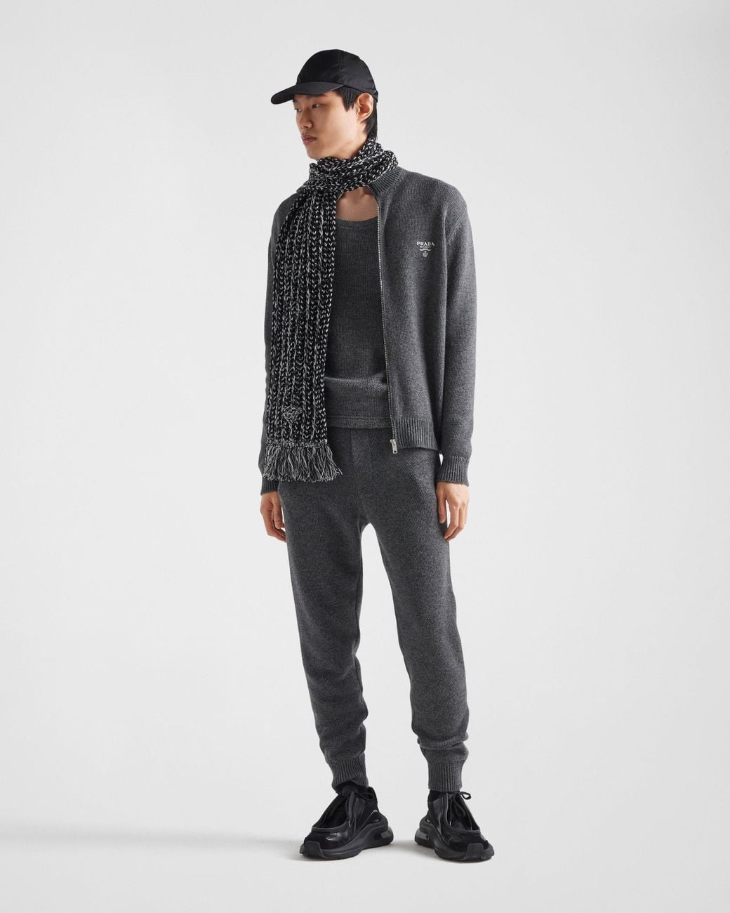 Prada Gray Logo Embroidered Jogging Pants for men