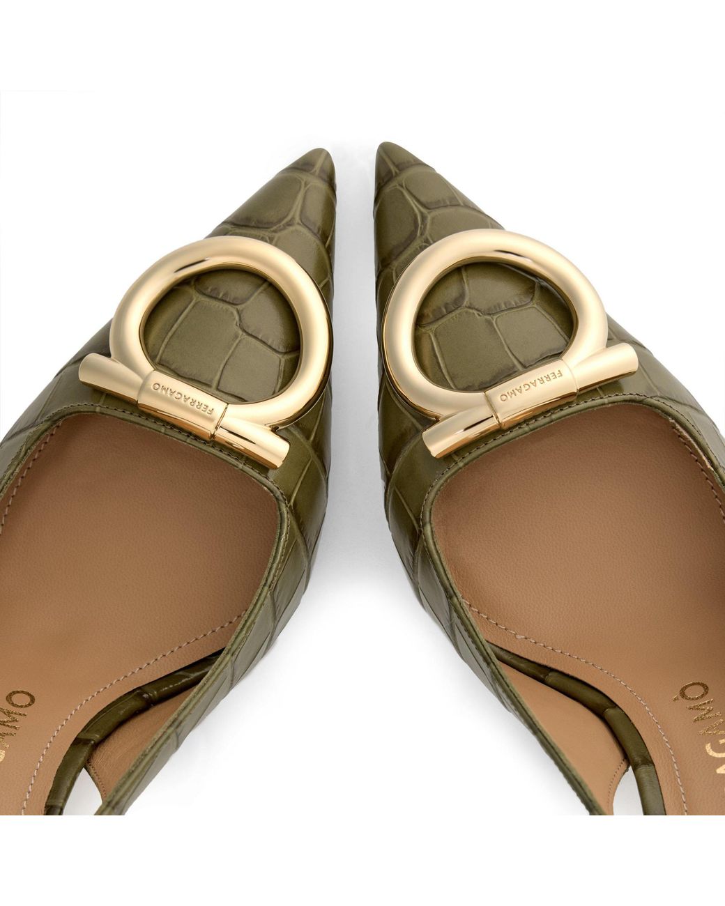 Ferragamo Metallic Croc-Embossed High Heels