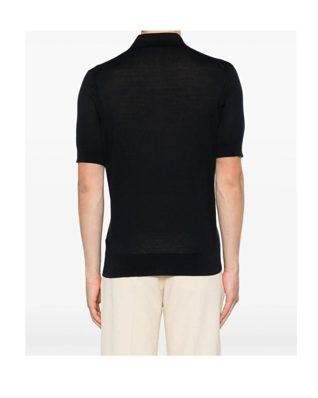 Brunello Cucinelli Black Short-Sleeved Fine-Knit Polo Shirt for men