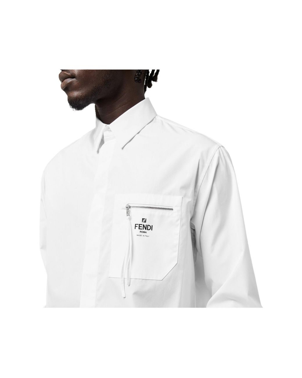 Fendi White Logo Long-Sleeve Plain Shirt for men