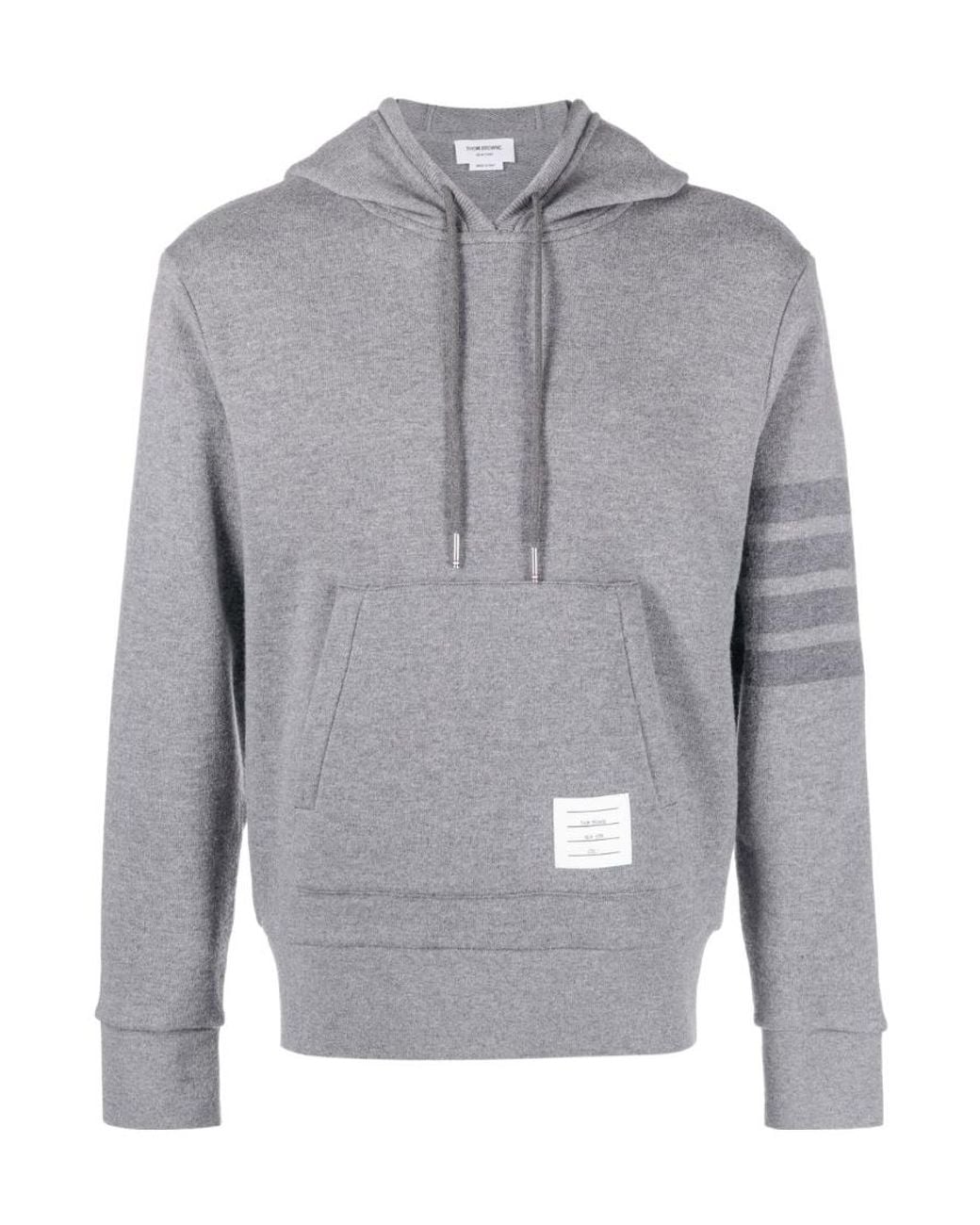 Thom Browne Gray Stripe Knitted Hoodie for men