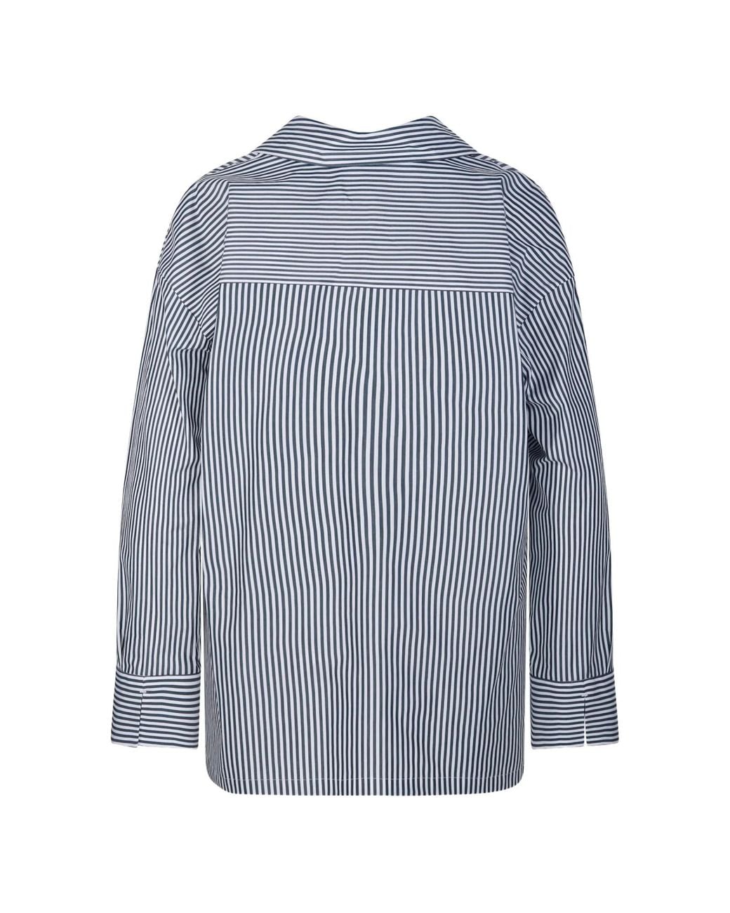 Max Mara Blue Cotton Poplin Stripe Blouse