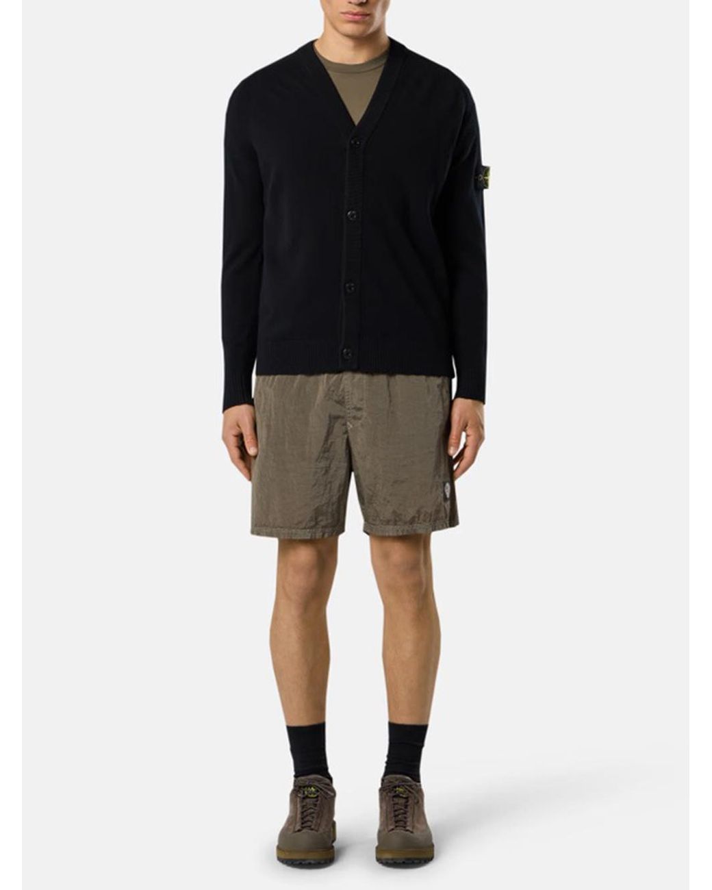 Stone Island Black V-Neck Button-Up Cardigan for men