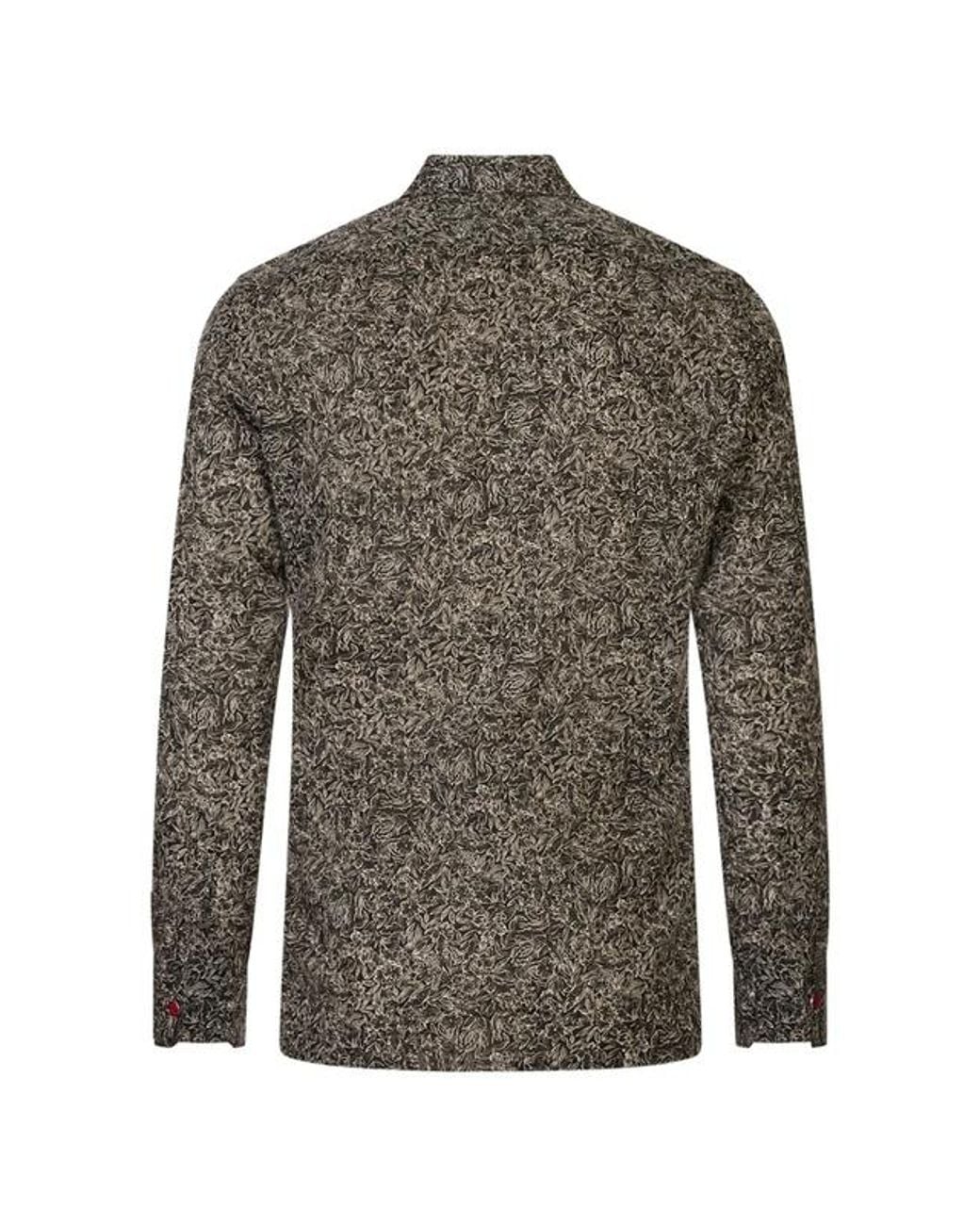 Kiton Green Floral-Print Long-Sleeve Shirt for men