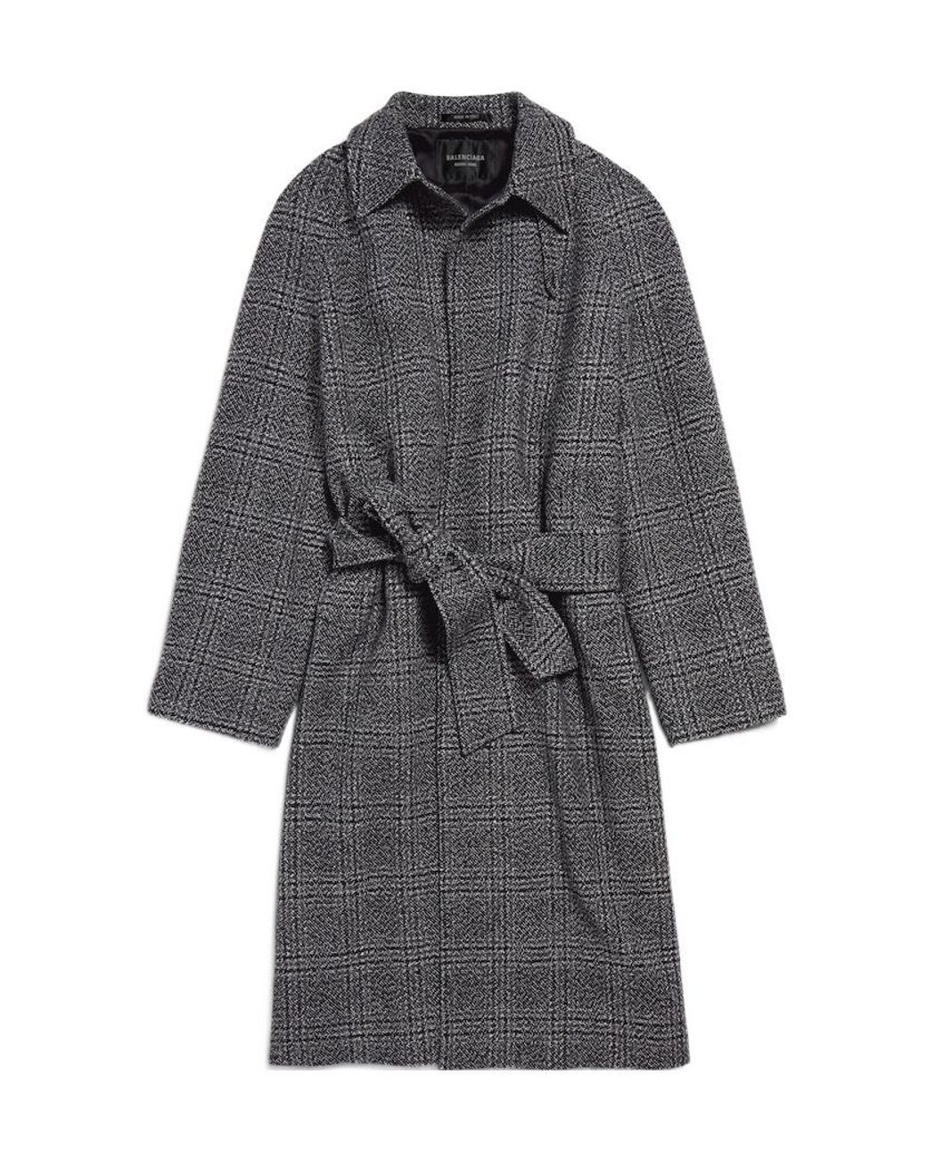 Balenciaga Gray Vintage Checked Belted Coat for men