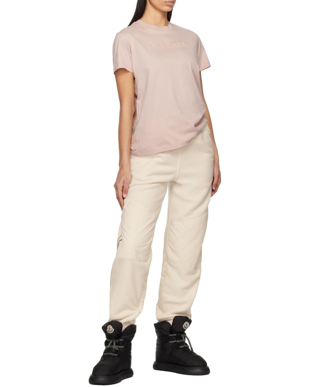 Moncler Pink Logo Embroidered Crewneck T-Shirt