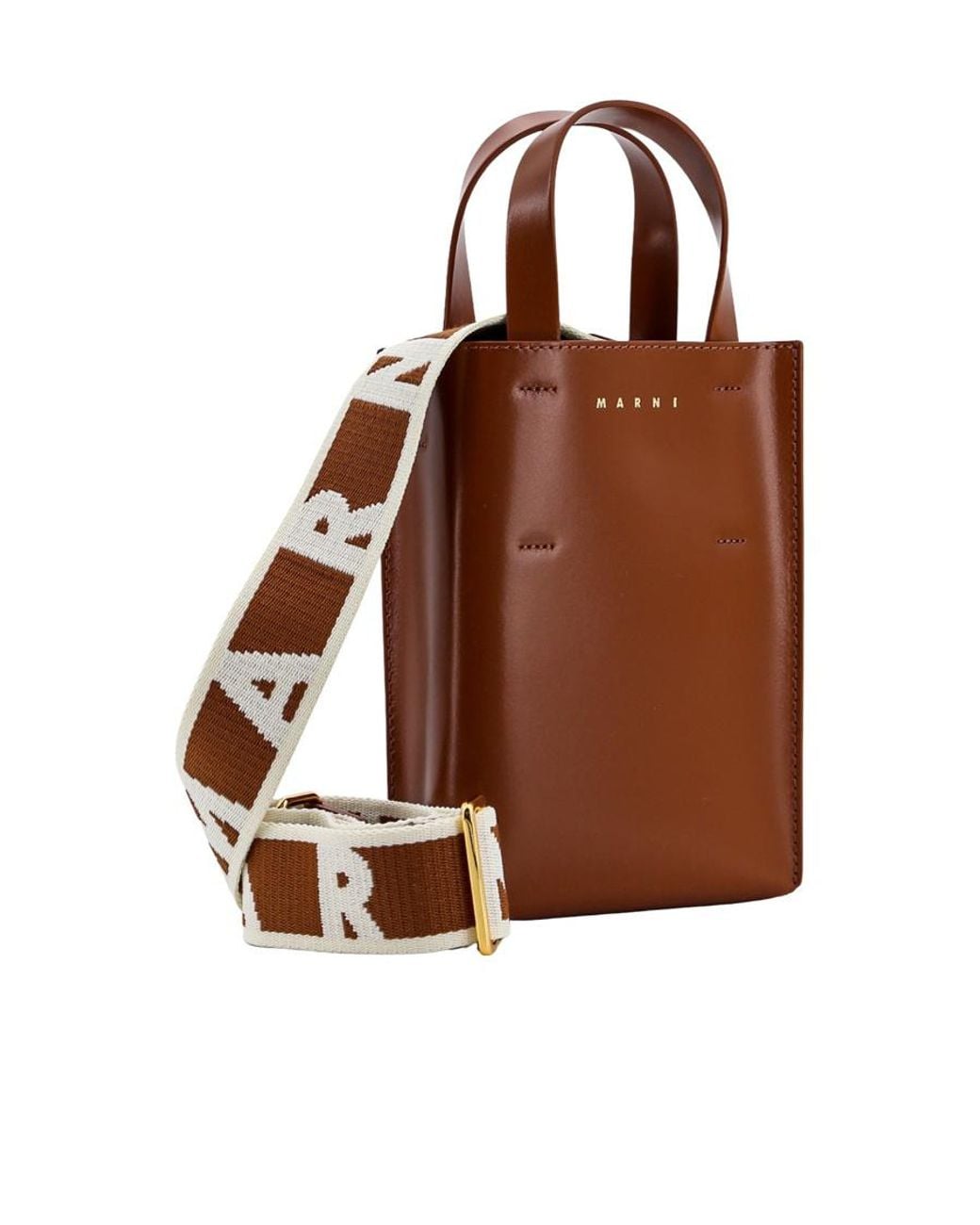 Marni Brown Logo Printed Top Handle Bag