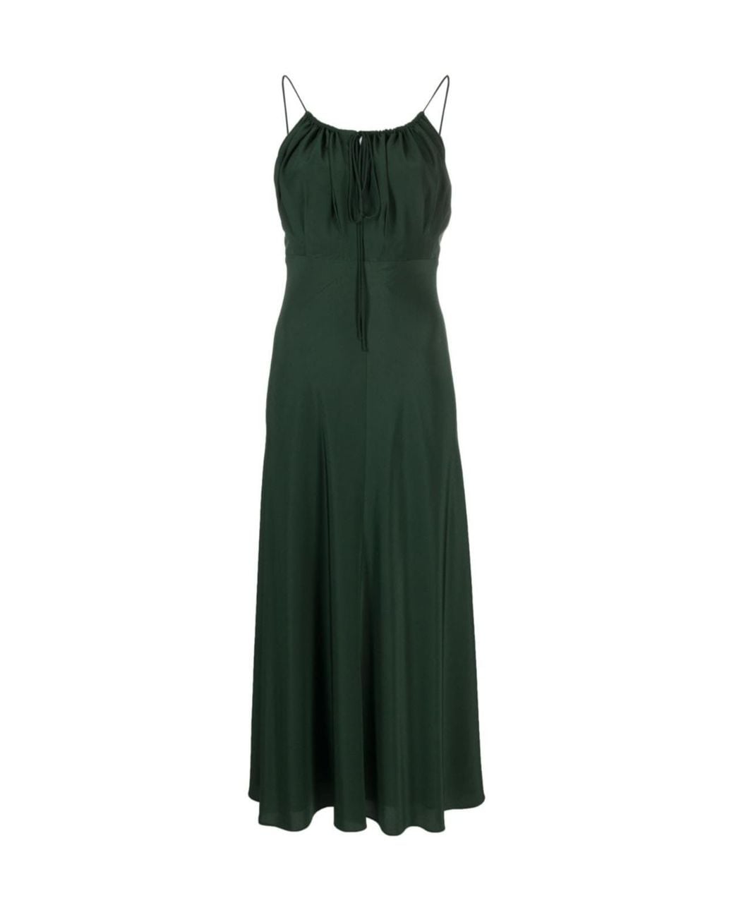 Totême Green Gathered Silk Midi Dress