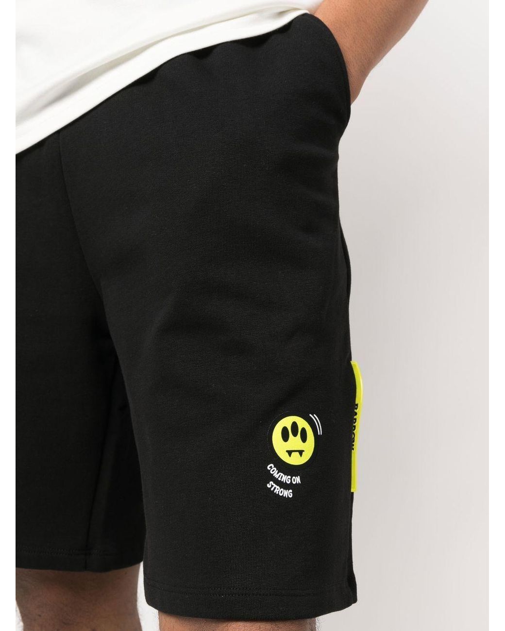 Barrow Black Logo Printed Straight Hem Shorts for men