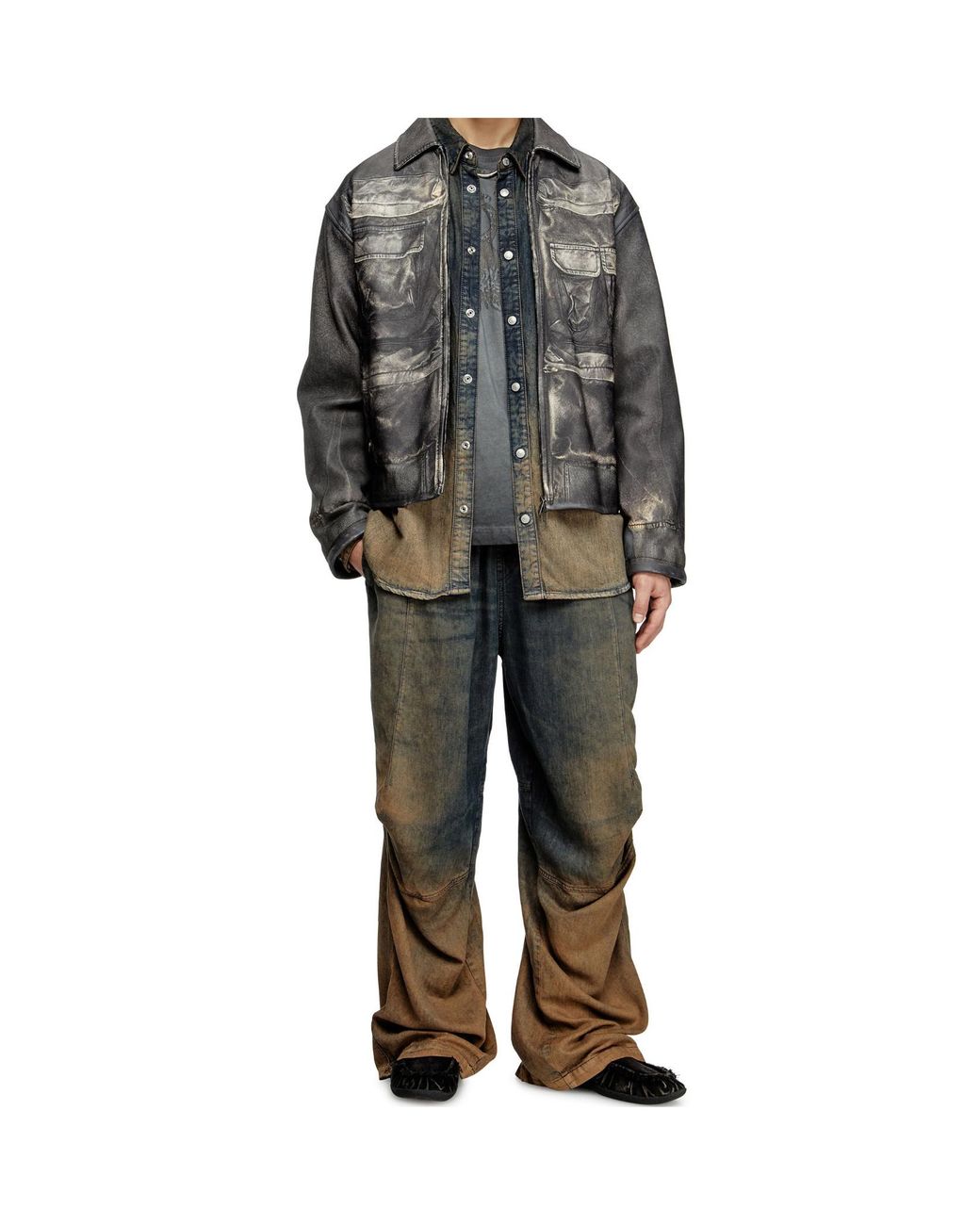DIESEL Gray L-Mayer Distressed Leather Jacket for men