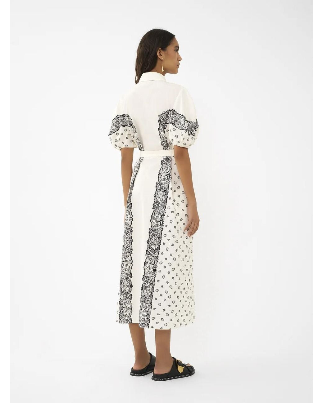 Chloé White Chloé Printed Balloon-Sleeved Shirt Dress