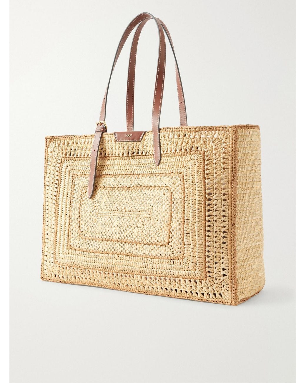 Anya Hindmarch Natural Bow Leather-Trimmed Raffia Tote